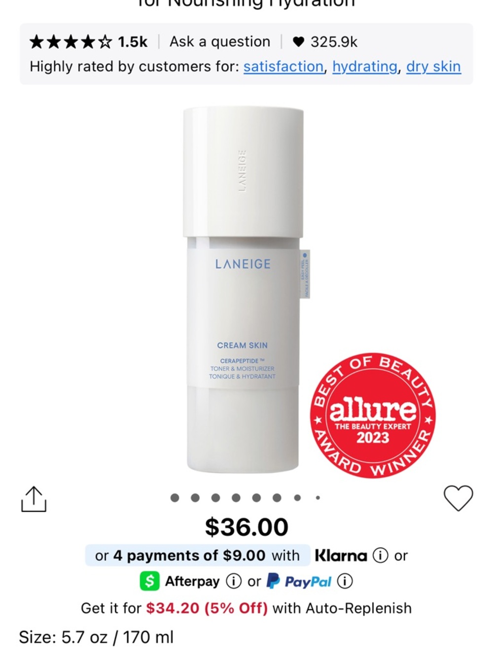 LANEIGE Cream Skin Toner & Moisturizer — White